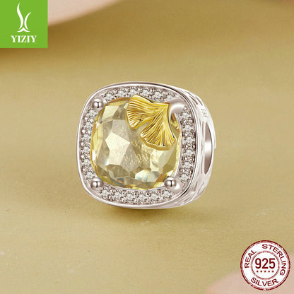 Silver Charm Original Autumn Golden Ginkgo Leaf DIY Bracelet Beads Luxurious Shining s925 Pure Silver Beads Loose Beads
