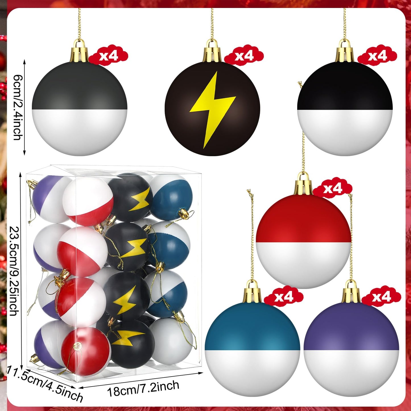 Rotatingpals 24pcs 2.4in Christmas Tree Ball Ornaments Lightning Color