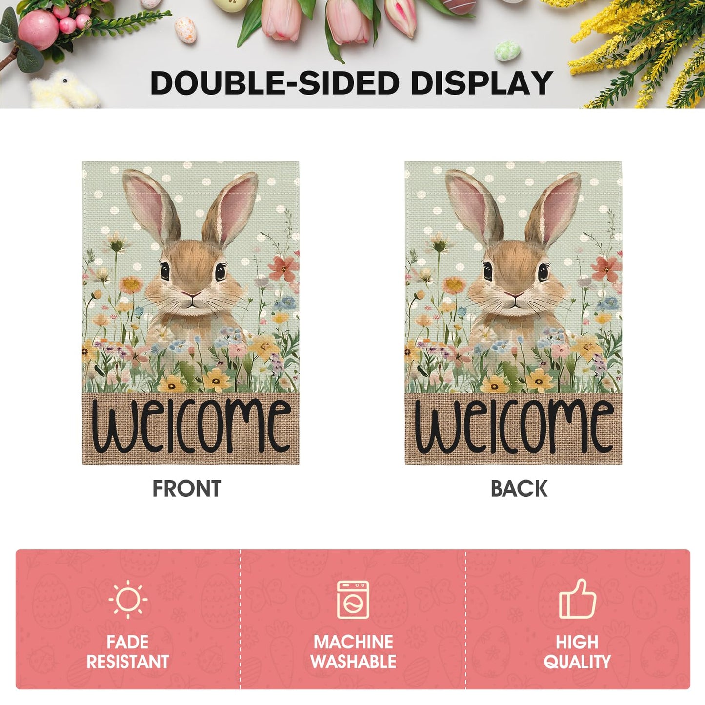 AVOIN colorlife Easter Bunny Garden Flag 12x18 Inch Blue Double Sided