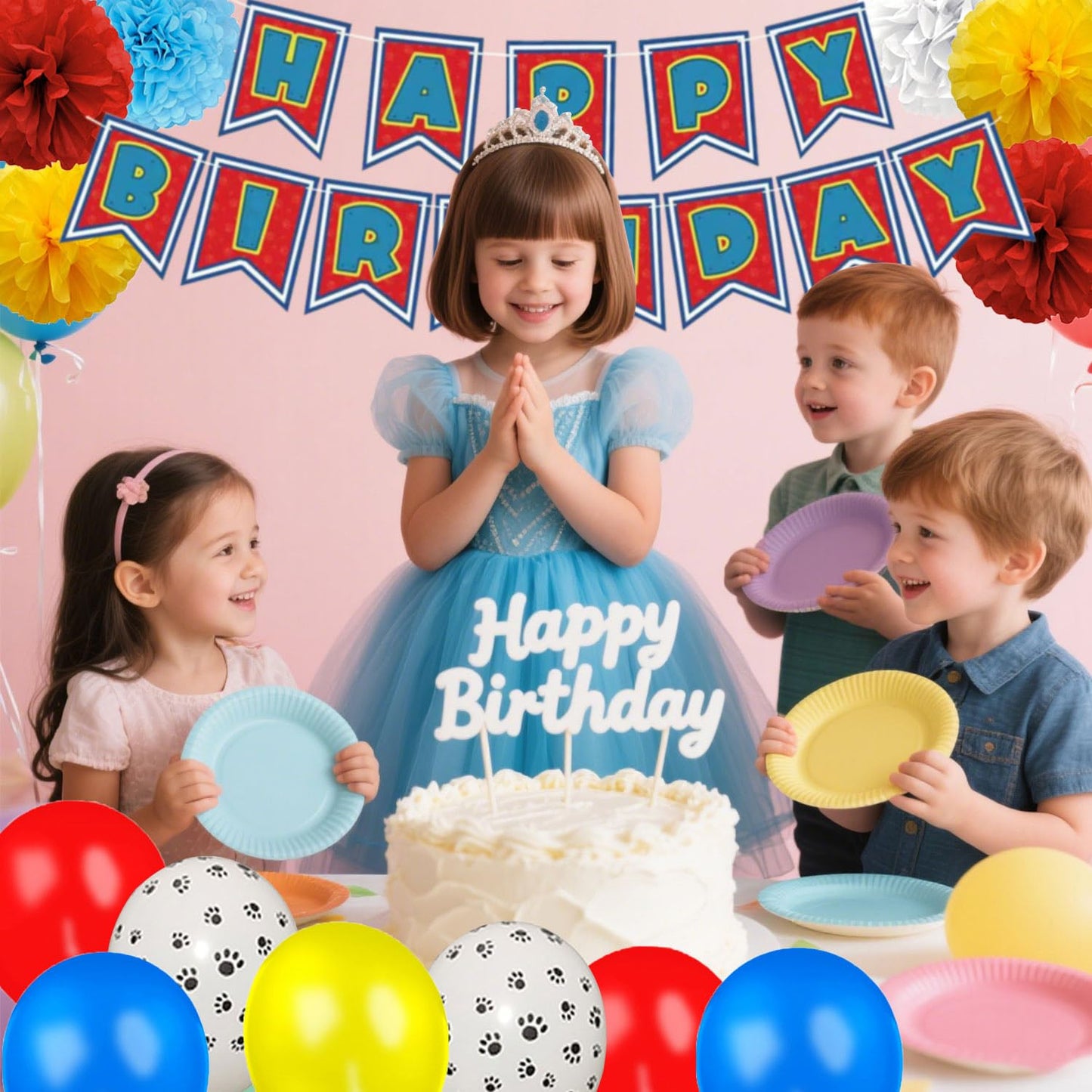 TRBSXRT Cartoon Birthday Decorations Gold Red Blue Foil Fringe Curtains Balloons