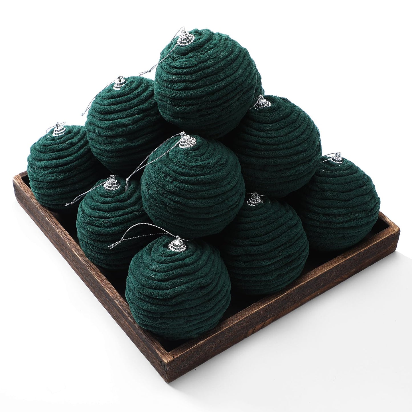 Soulchen 15 Pcs 3.15" Large Green Velvet Flocked Christmas Balls Ornaments