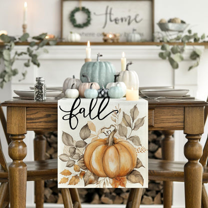 Artoid Mode Pumpkins Eucalyptus Table Runner 13x36 Inch Beige 210 GSM