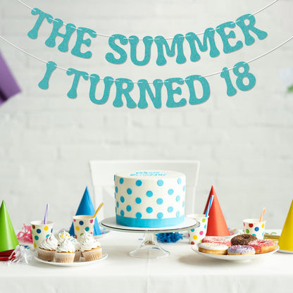 Nesinpa The Summer I Turned 18 Banner Blue Glitter 18th Birthday Party