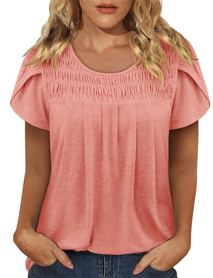 BETTE BOUTIK Women's Asymmetrical Pleated Crewneck Top Orange Pink Size XL