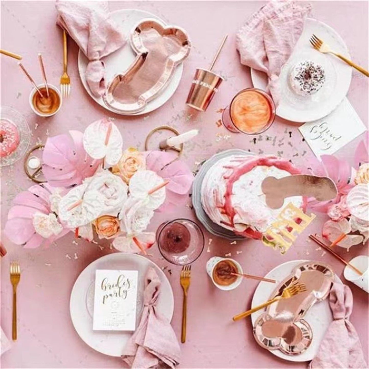HQKJGSYX 10 PCS Disposable Glitter Party Plates Rose Gold Geometric Modern
