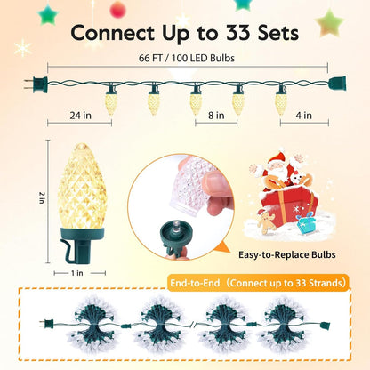 Brightown C9 LED Christmas String Lights 66ft 100 LED Warm White