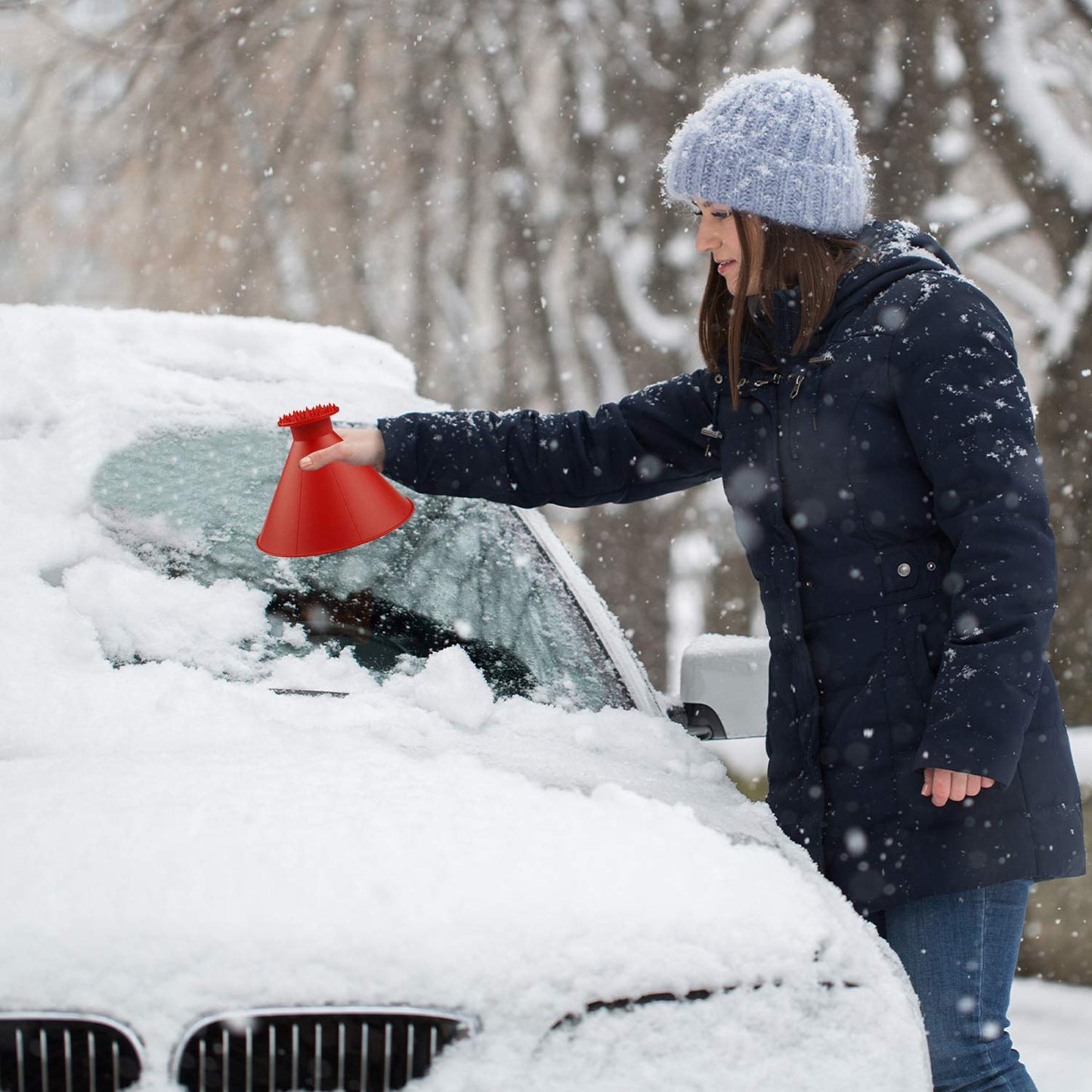 CLESDF Magical Car Ice Scraper Funnel 2 Pack Red Cone Windshield Snow Scraper