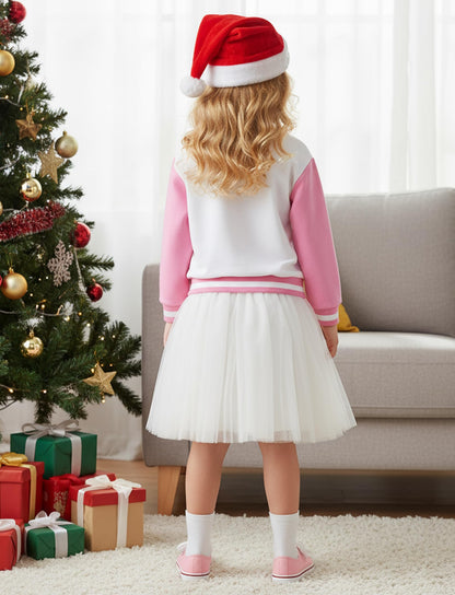PATPAT Girls Varsity Baseball Jacket Pale Pink Bomber Coat Size 7-8
