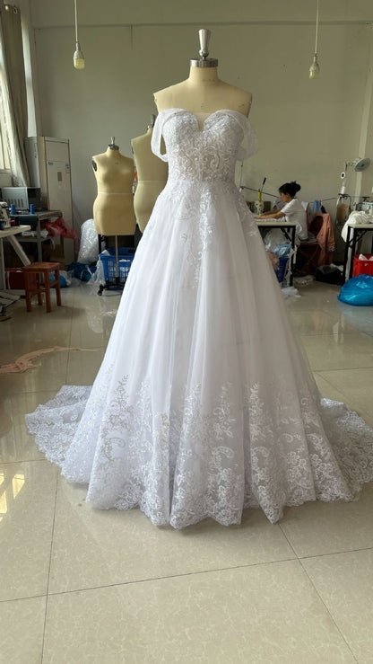Off-Shoulder French Wedding Dress