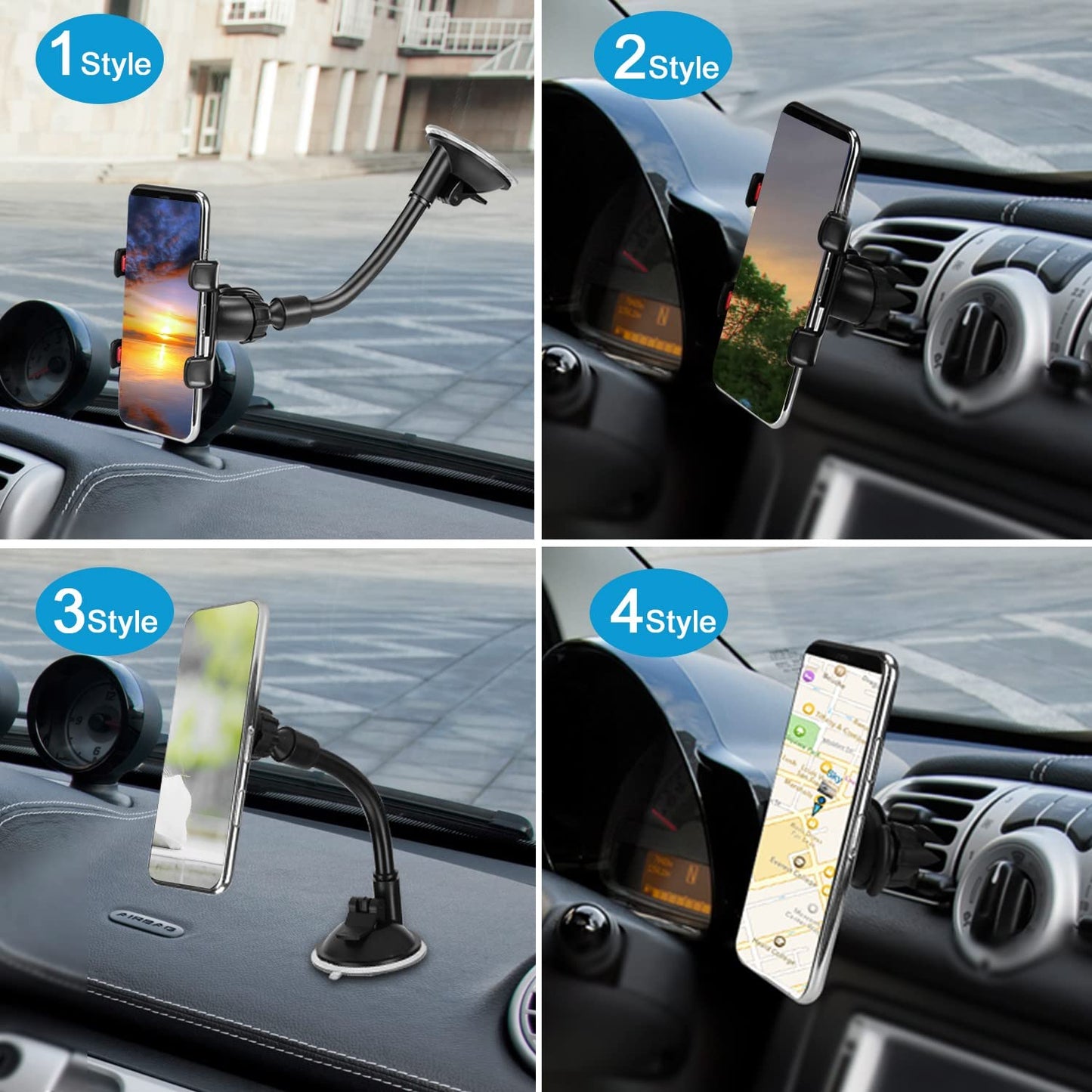 LoyaForba Universal Car Phone Mount 360° Dashboard Holder Black Rubber
