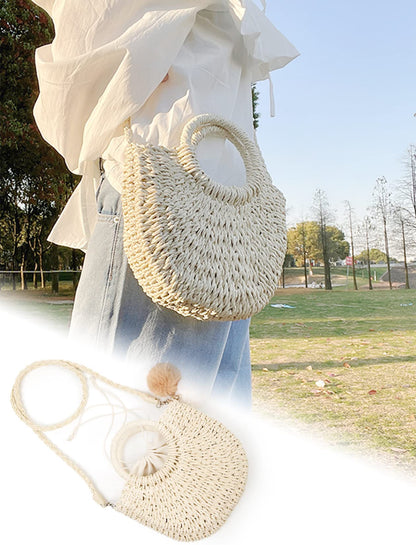 Garemcy Women's Straw Crossbody Mini Travel Shoulder Tote Bag Beige