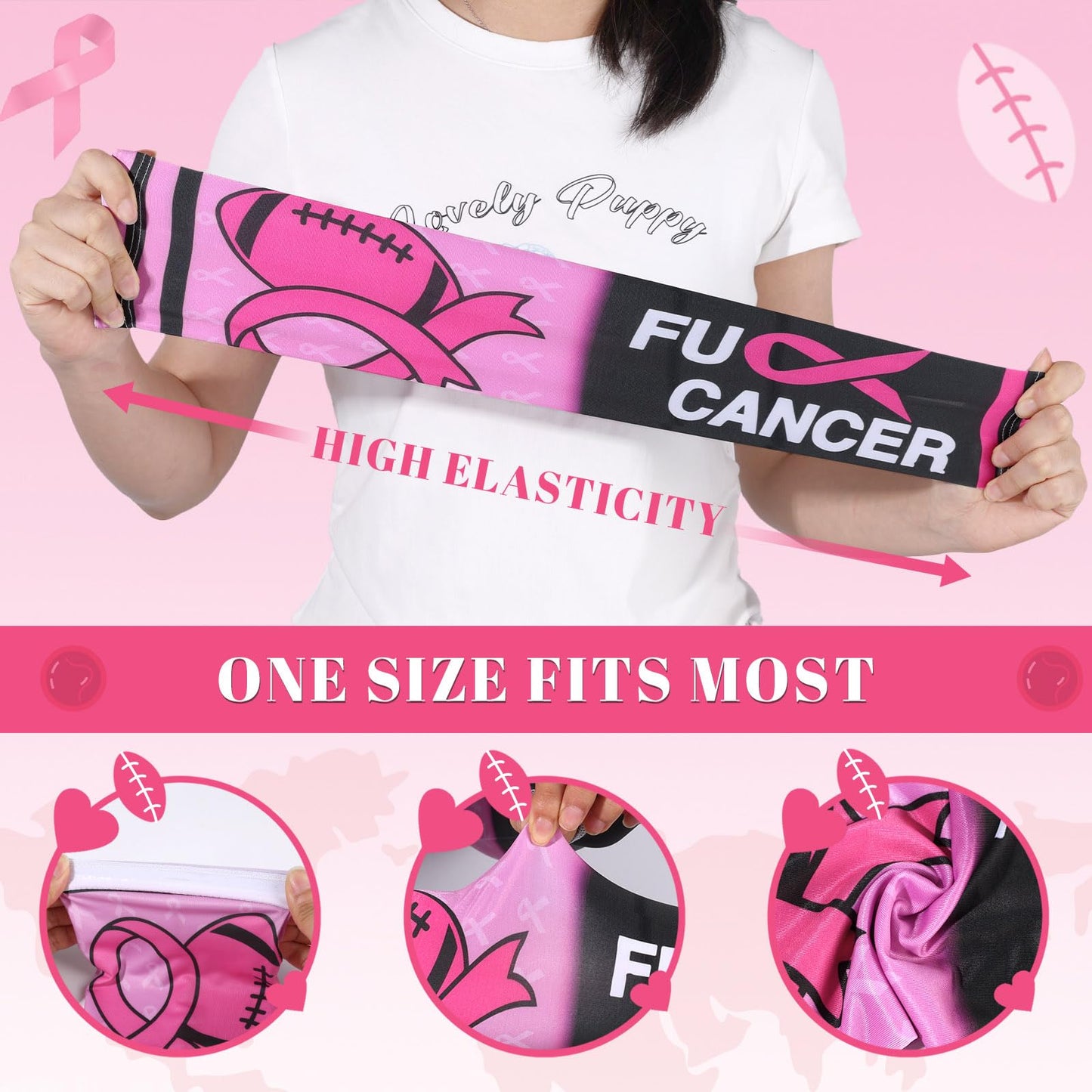 PABOBIT Breast Cancer Awareness Pink Ribbon Arm Sleeves Football 1 Pair Size