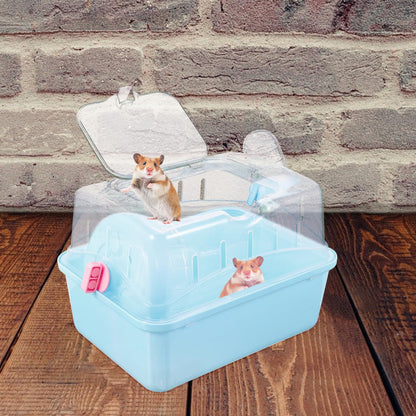 Totority Panoramic Sunroof Hamster Carrier Cage Sky-Blue Portable Plastic