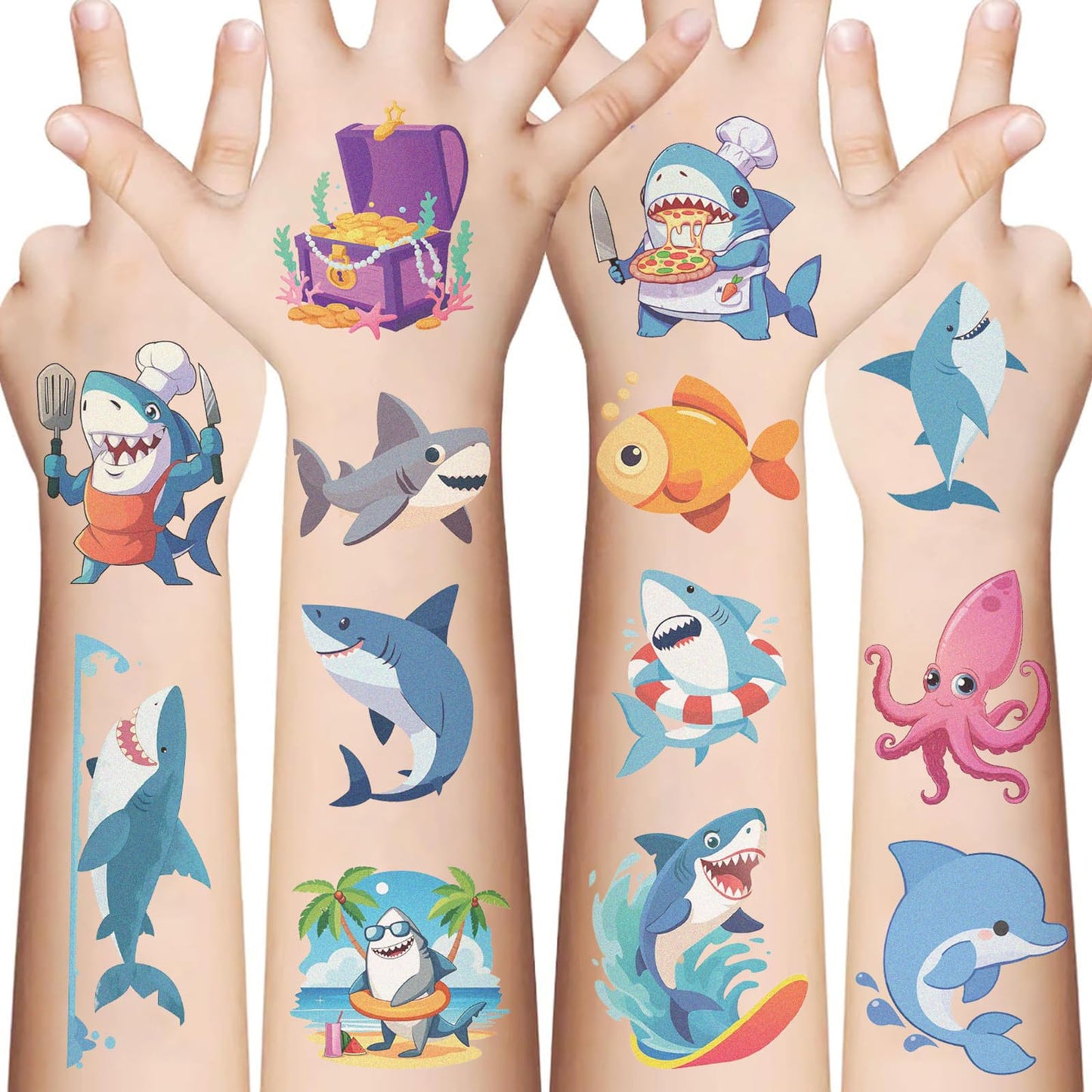 SBOBUY Shark Temporary Tattoos 10 Sheets Birthday Party Supplies Green