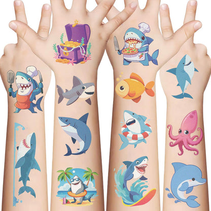 SBOBUY Shark Temporary Tattoos 10 Sheets Birthday Party Supplies Green