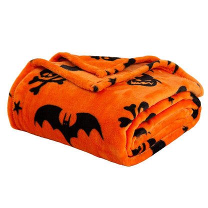 SE SOFTEXLY Ghost Halloween Reversible Pumpkin Fleece Throw Blanket 50x70