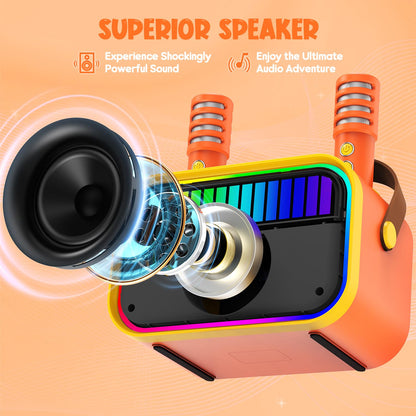 VERKB Karaoke Machine for Kids Portable Bluetooth Speaker 2 Mics Orange