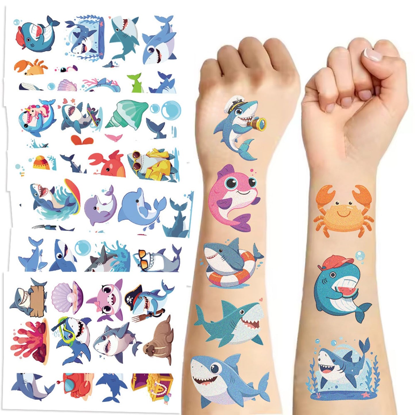 SBOBUY Shark Temporary Tattoos 10 Sheets Birthday Party Supplies Green