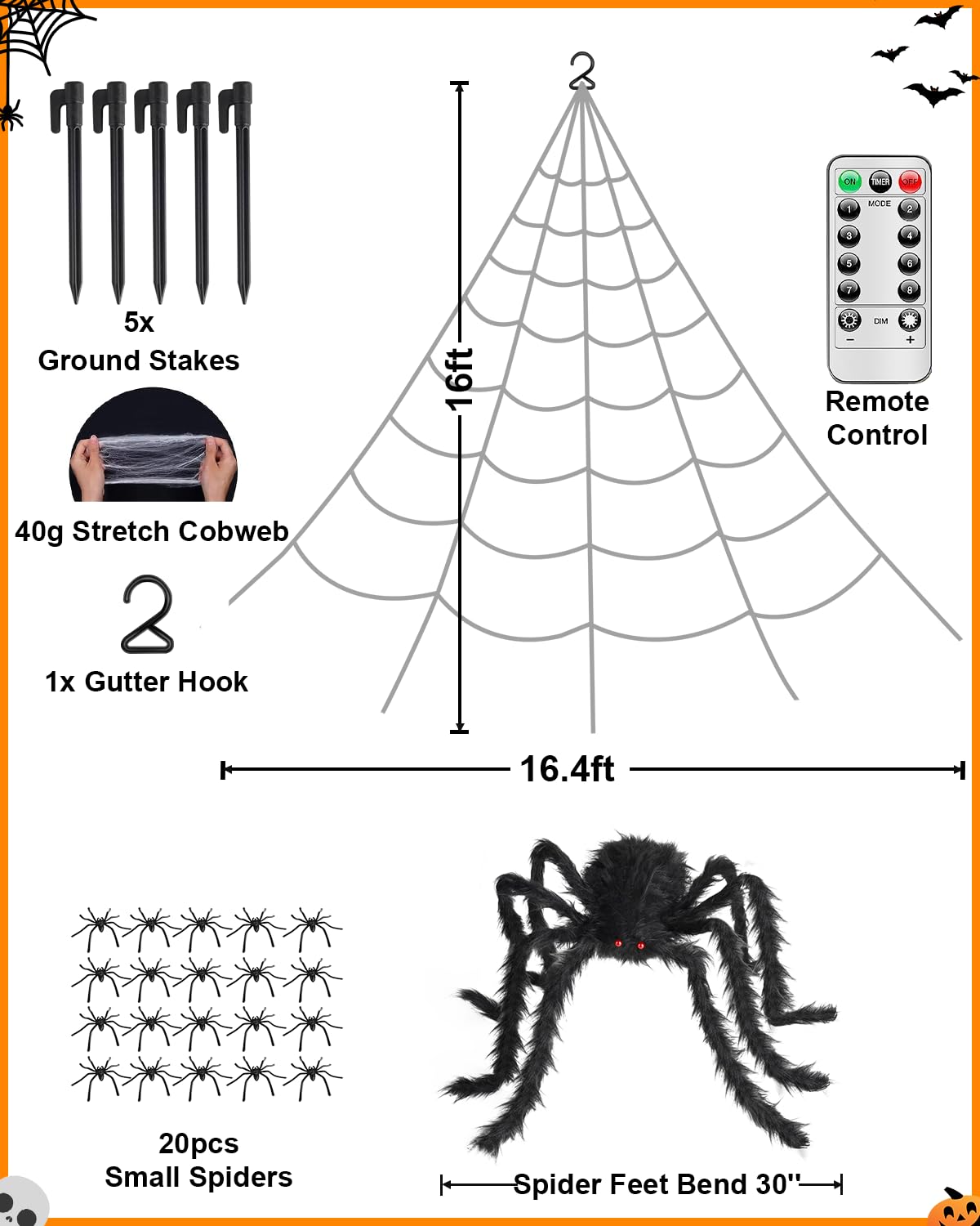 ECOHDT Brighter Spider Webs Halloween Lights 250 Purple LED 16.4Ft 8 Modes