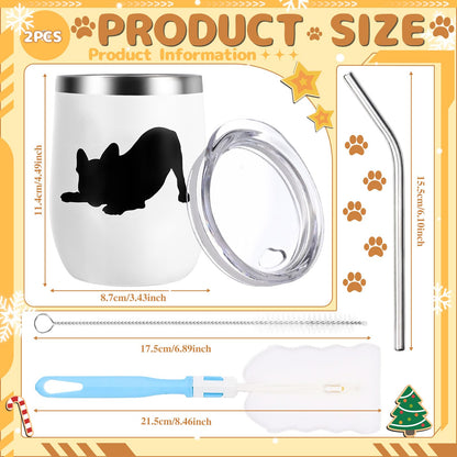Yoiemivy French Bulldog Insulated Wine Tumbler Set 2, 12oz, Christmas Gift