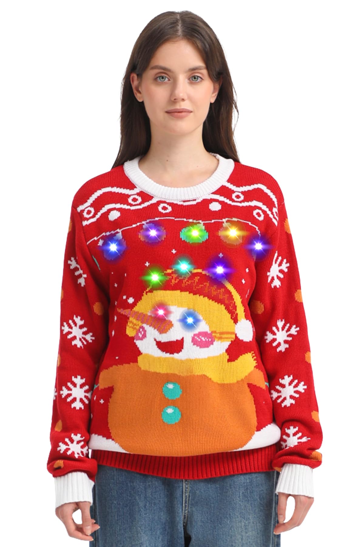 MGparty Women's Ugly Christmas Sweater Light Up Pullover Red Size M