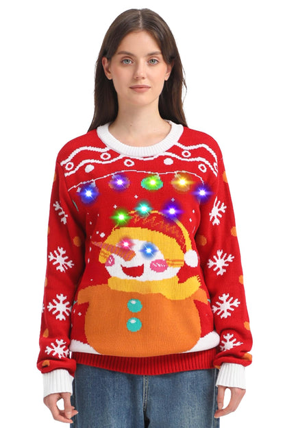 MGparty Women's Ugly Christmas Sweater Light Up Pullover Red Size M
