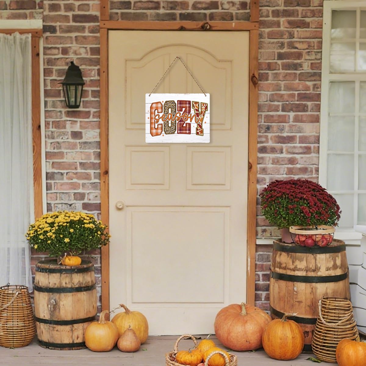 BELLOWDEER Hey There Pumpkin Rustic Wood Hanging Sign Fall Decor 8x10 Inches