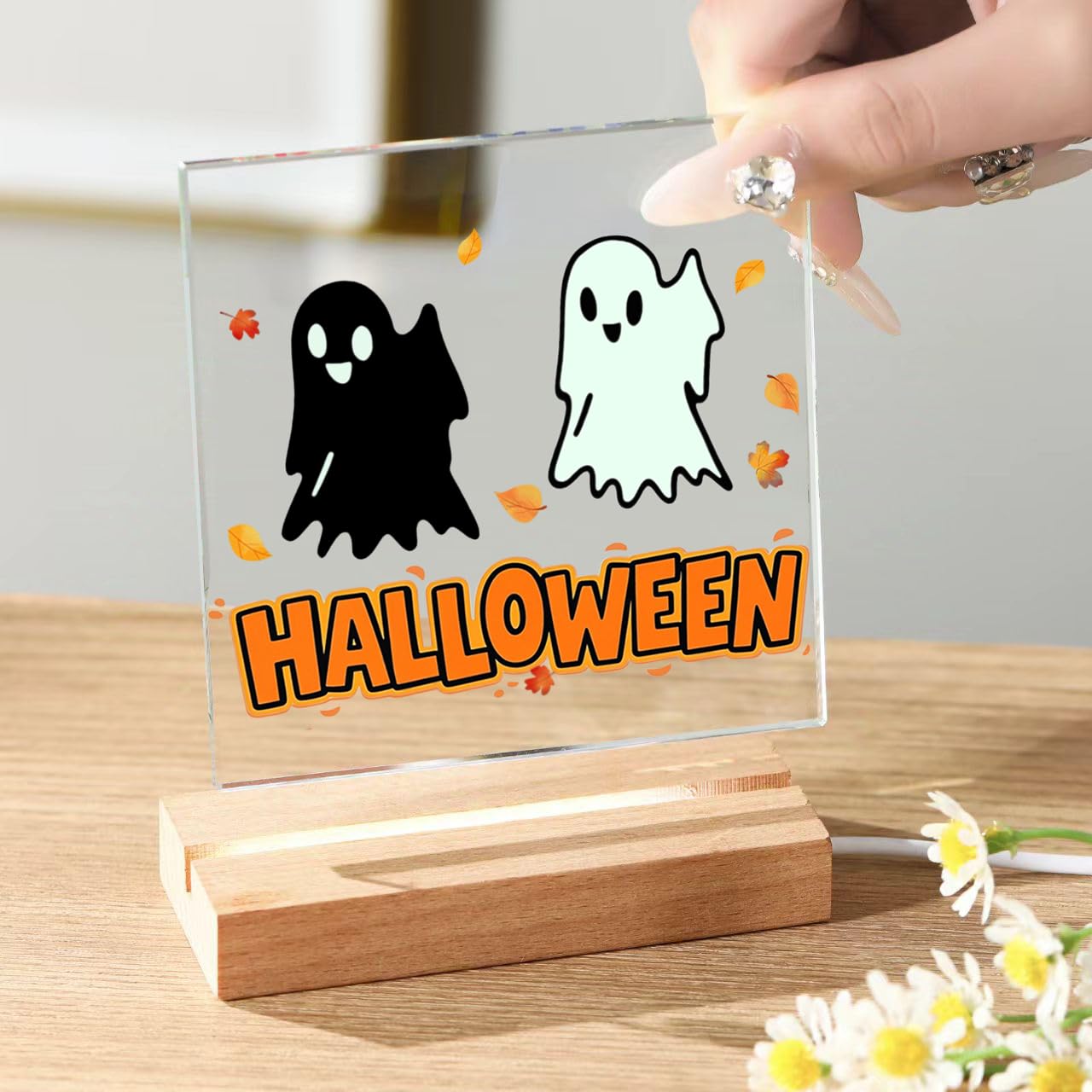 YouerCrystal Halloween Sign Colorful Glass Ghost Decor 3.94 Inch