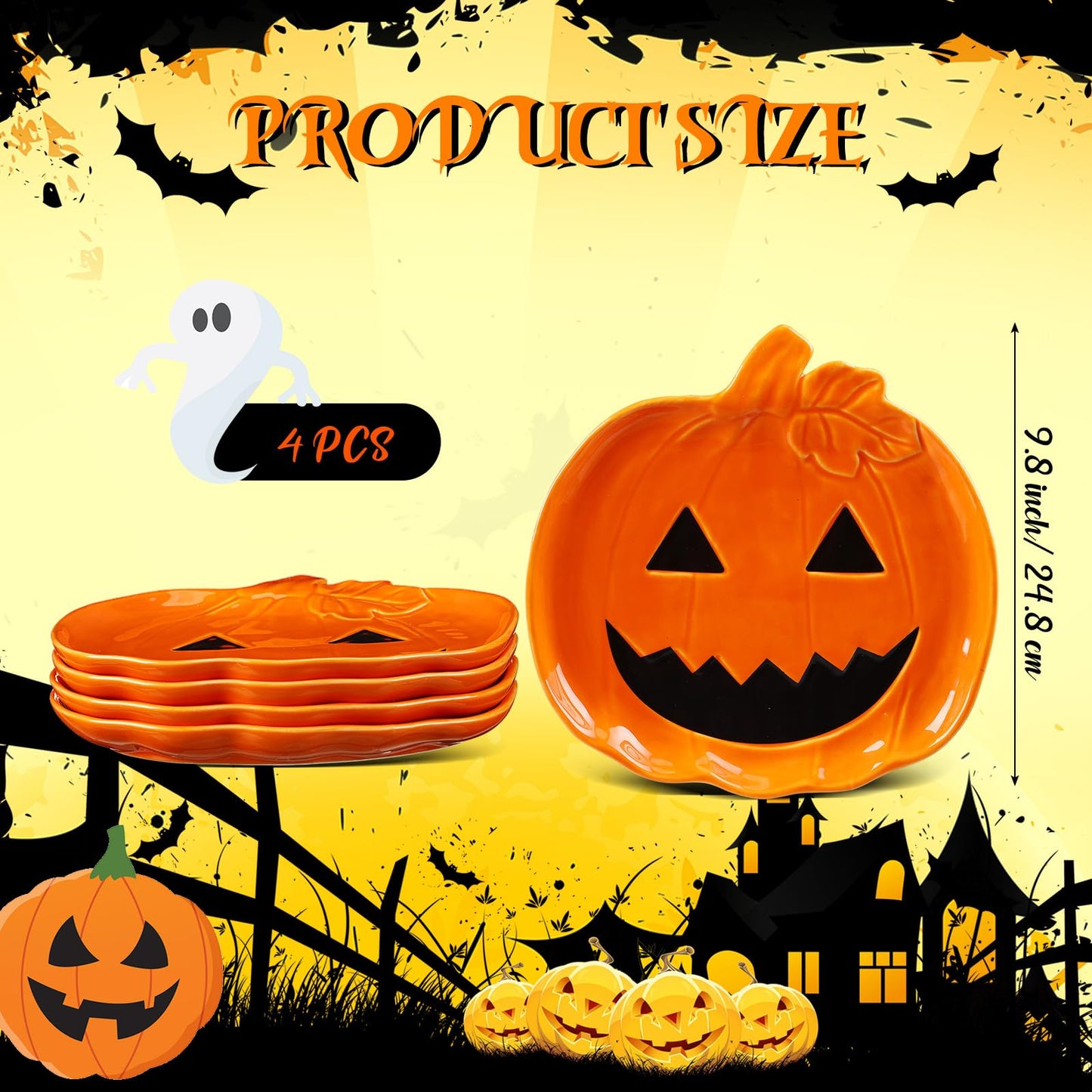 LemonRoad Halloween Ceramic Pumpkin Candy Dishes 7.87'' Orange 4 Pcs