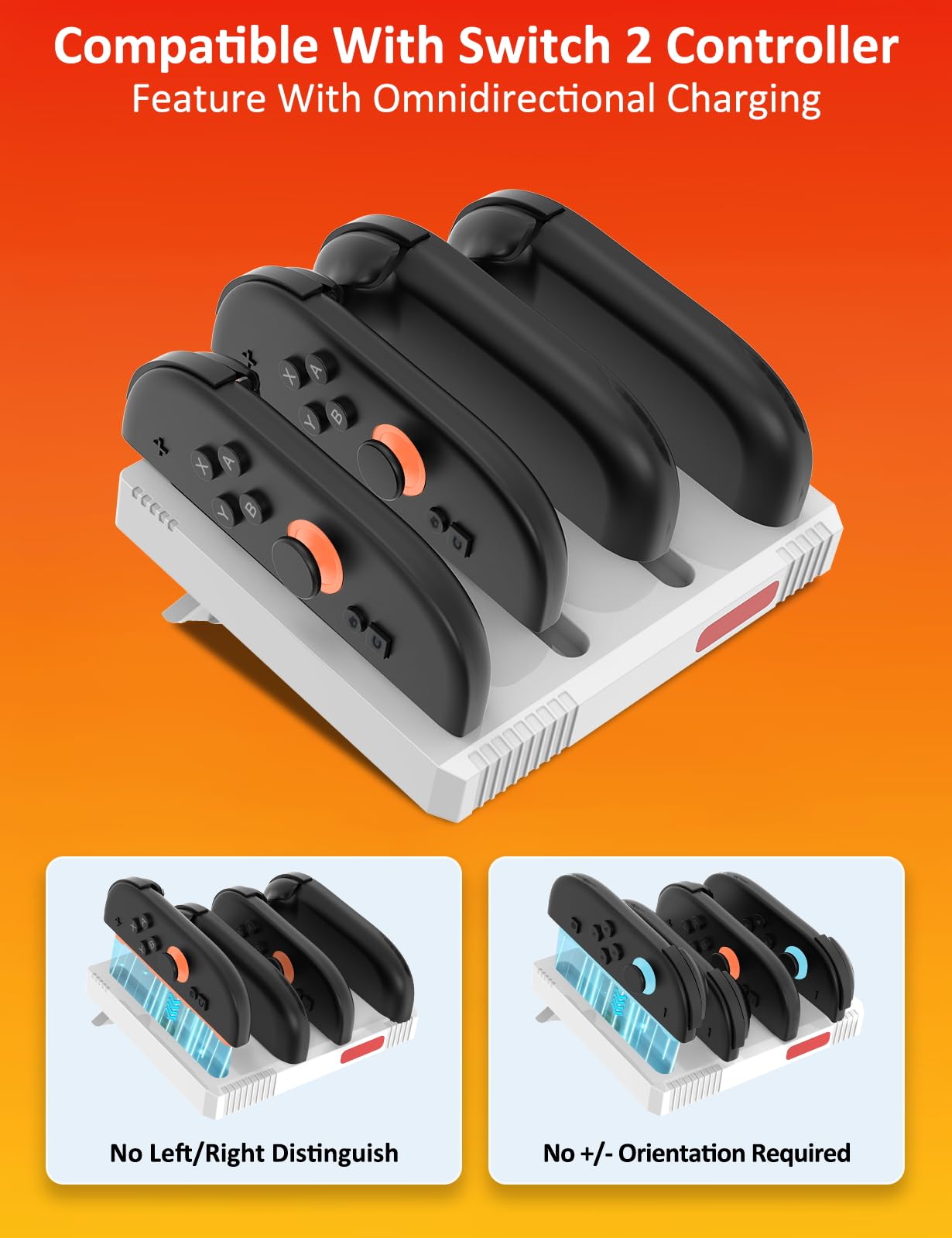 Eastfine Retro Style Nintendo Switch 2 Joy-Con Charger Station LED White Red