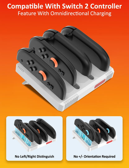 Eastfine Retro Style Nintendo Switch 2 Joy-Con Charger Station LED White Red