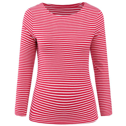 LilyCoco Womens Striped Long Sleeve Boat Neck Shirt Red Size M