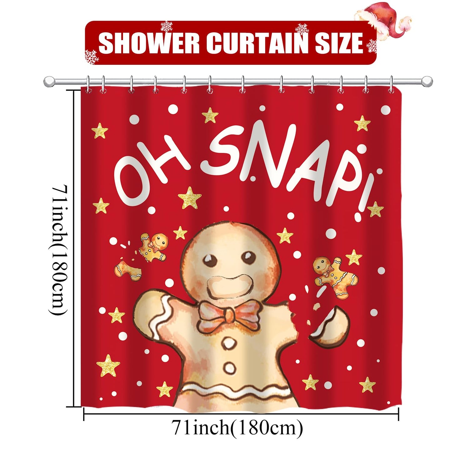 QIONG MENG Gingerbread Christmas Shower Curtain Fabric 71x71 Inch with Hooks