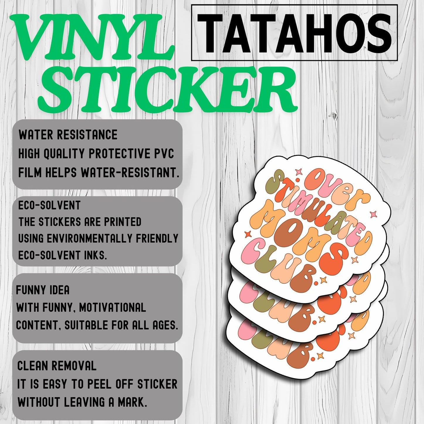 TATAHOS Overstimulated Moms Club Vinyl Stickers 3"x2.8" 3Pcs Waterproof