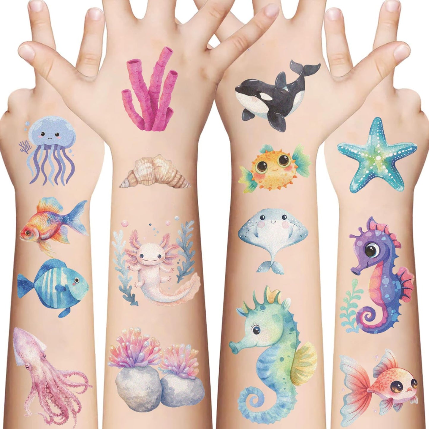 SBOBUY Ocean Animal Temporary Tattoos 10 Sheets Gold Cartoon Kids Party
