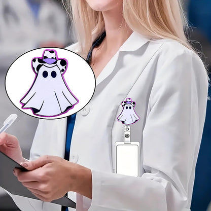 CHAONENG Funny Purple Ghost Nurse Badge Reel Retractable Clip Acrylic ID Holder