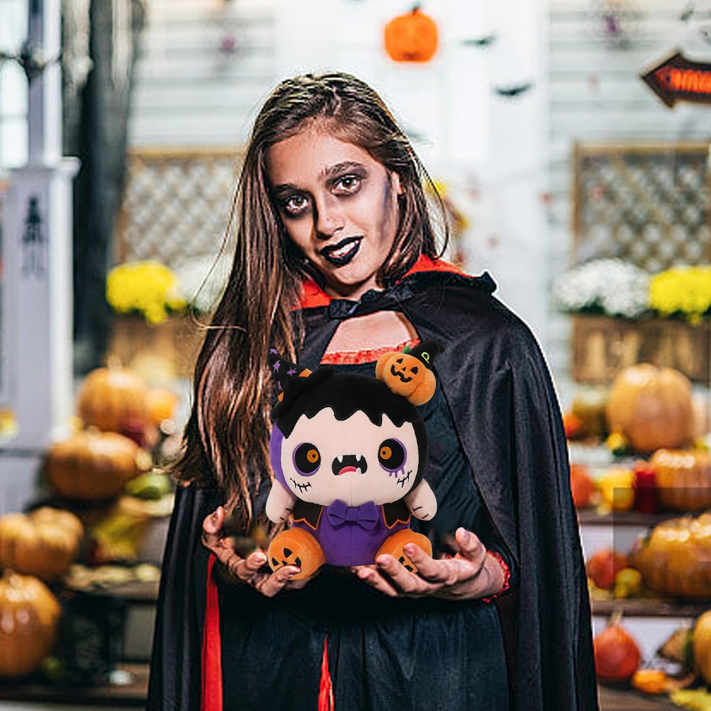 CAIYUEGG Halloween Monster Plush Purple Demon Witch Pumpkin 10 inch