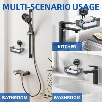 PUOPOSTY 2-Tier Soap Dish with Strong Suction Cup Black 1PCS Shower Holder