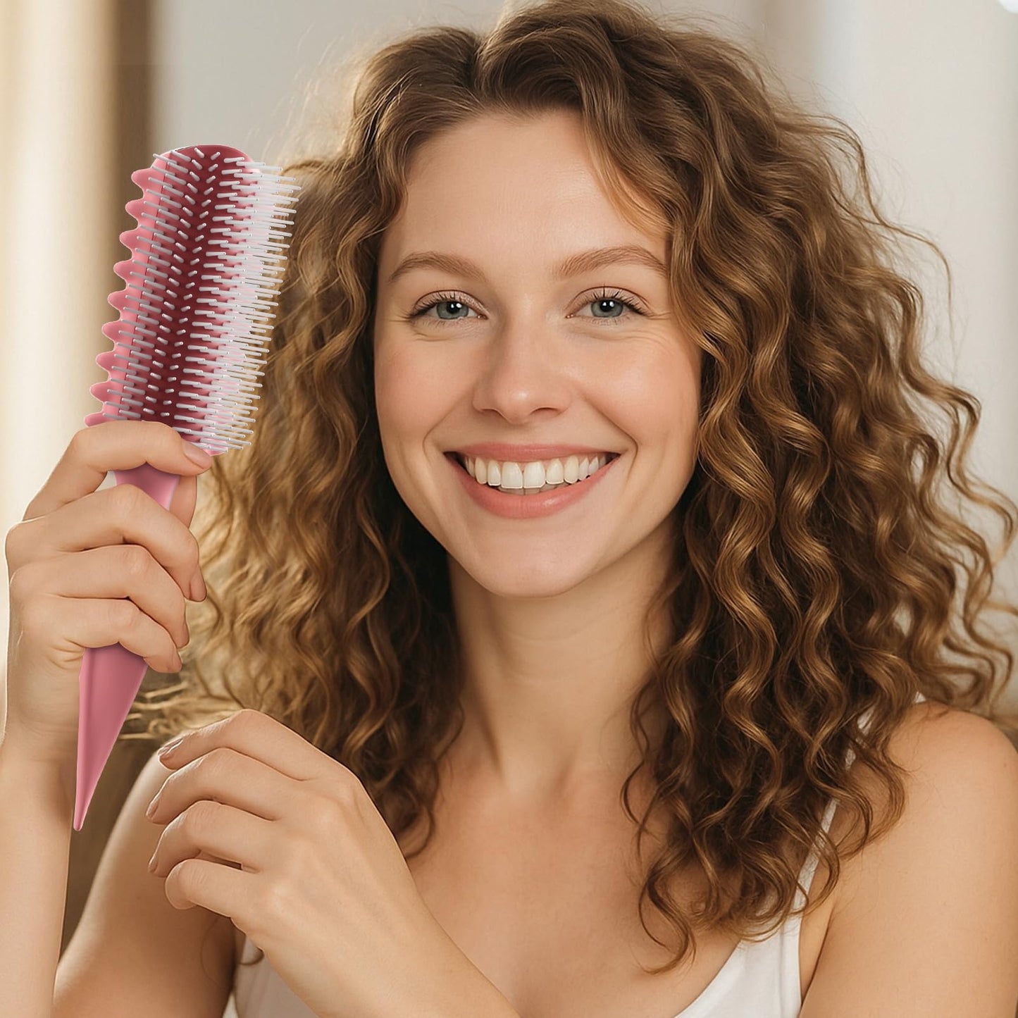 AM 8:00 Curly Hairbrush Curl Defining Voluming Styling Tool Pink