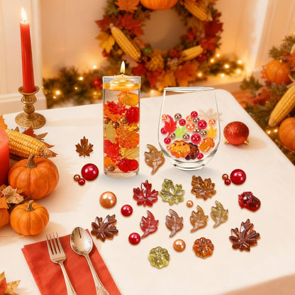 Chffcuh 130 PCS Thanksgiving Vase Fillers Fall Decor Acrylic Pumpkin Pearls