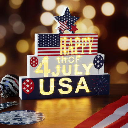 WBao Halloween Wooden Set 9.4in Glowing 3D Letter Battery Powered Red White Blue