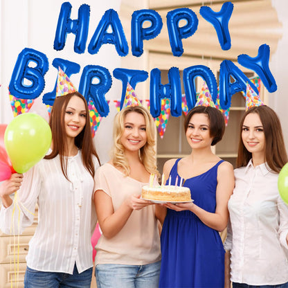 PIGETALE 16in Royal Blue Happy Birthday Balloon Banner 13pcs Aluminum
