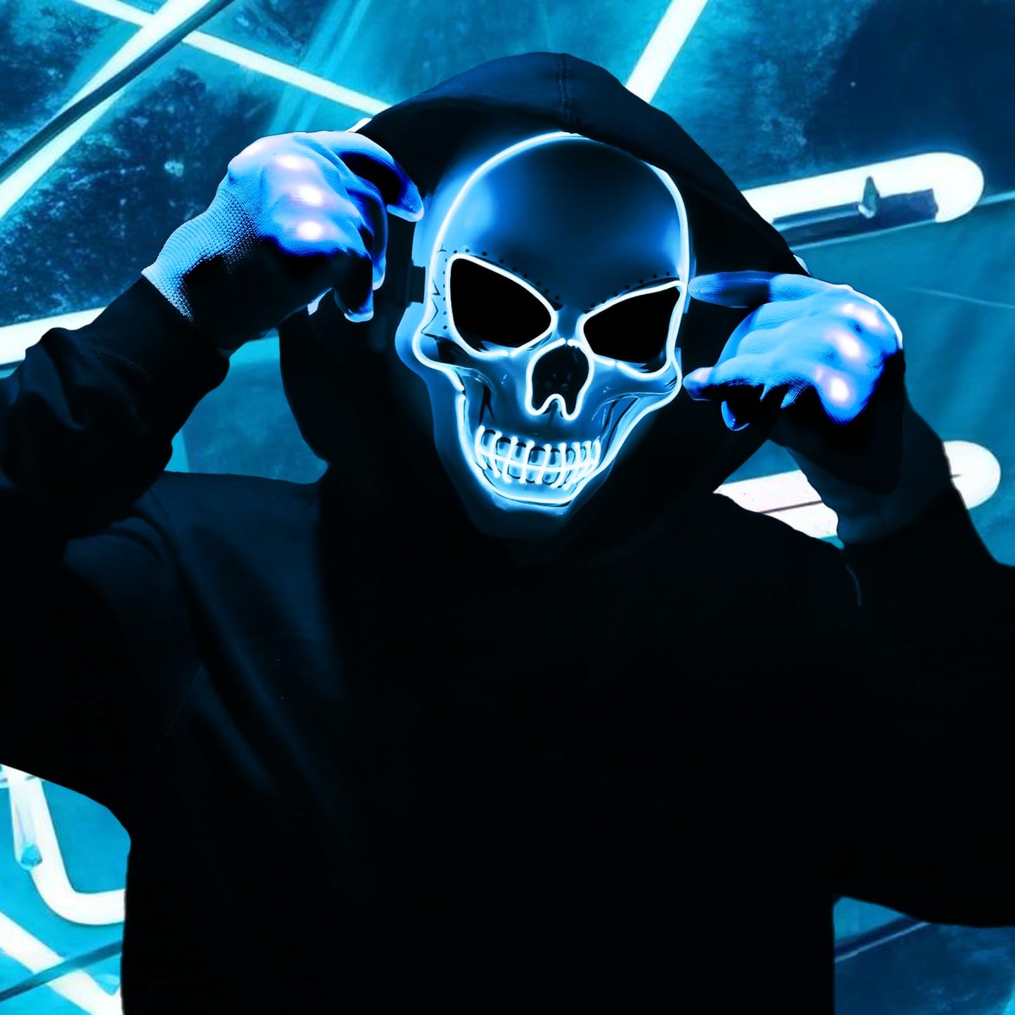 Waipfaru Halloween Scream Mask with Gloves Blue 2PCS Plastic