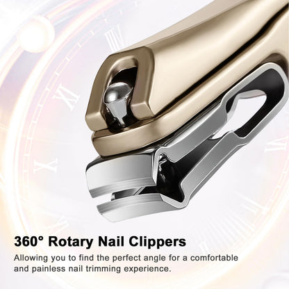 ILLFER Toe Nail Clippers 360° Rotating Long Handle Gold Stainless Steel