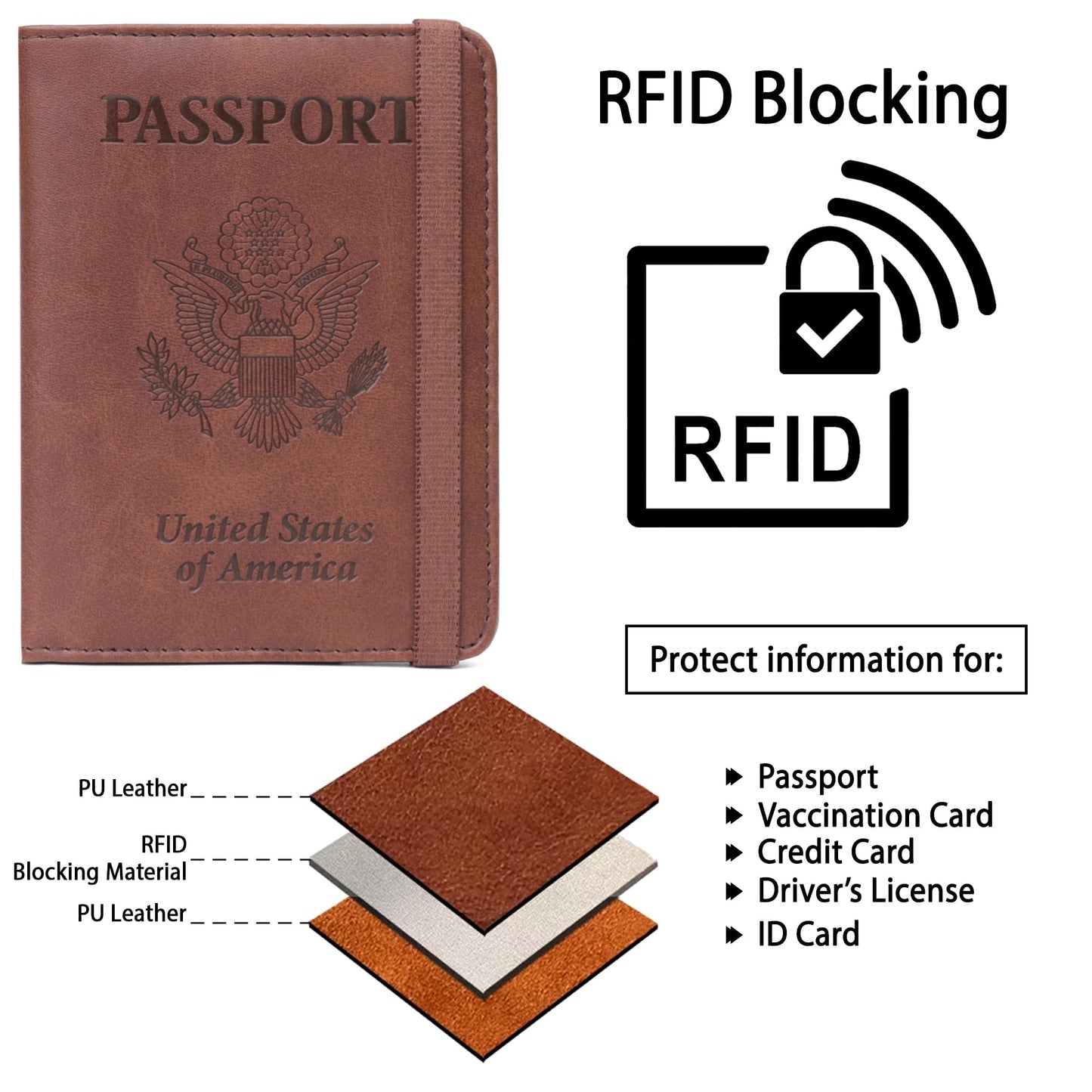 Shvigel US RFID Blocking Passport Holder Travel Case Brown Small