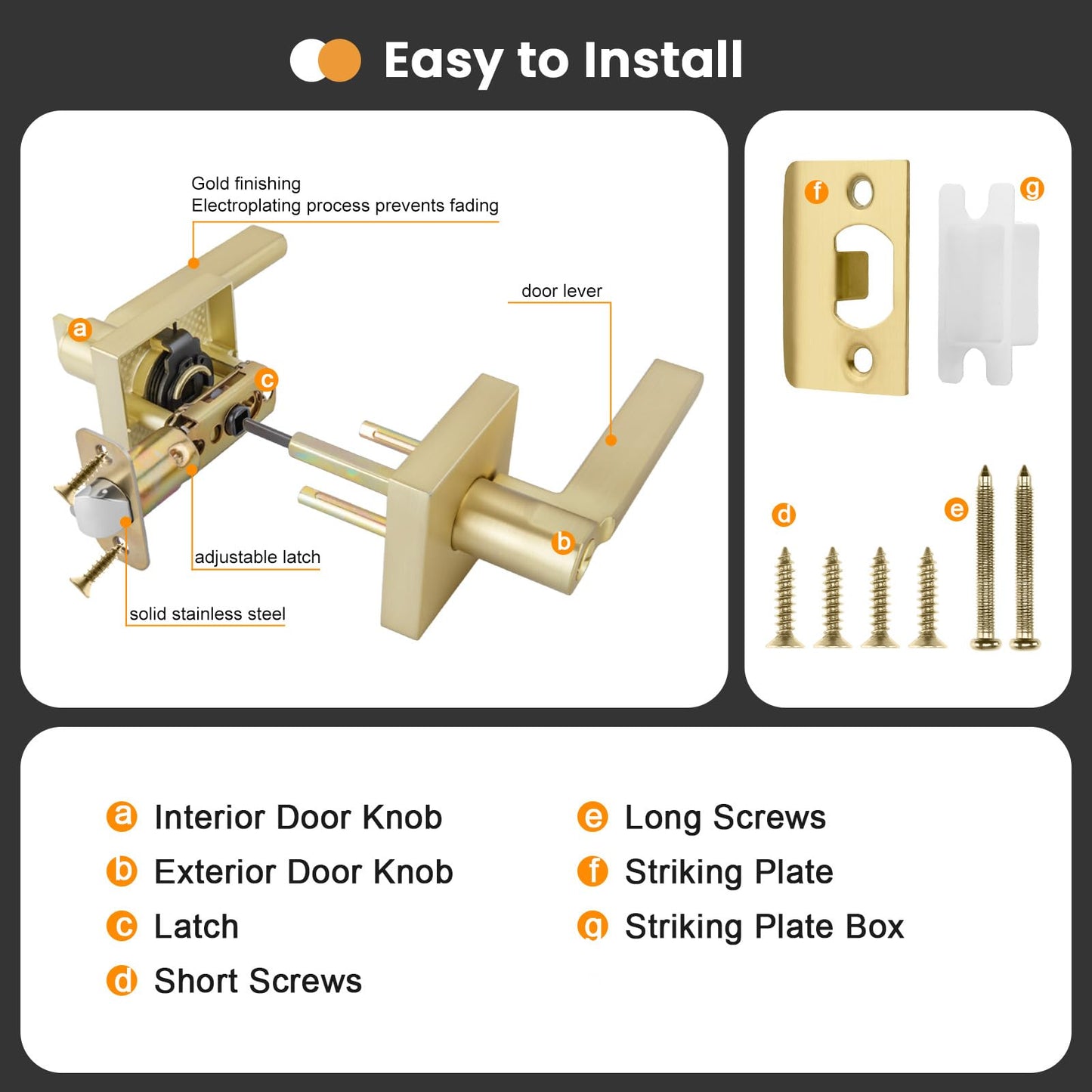 Goldenwarm Gold Dummy Door Handles Brushed Brass Levers 3 Pack
