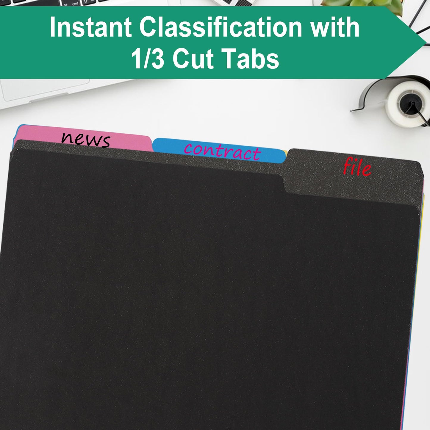 pmybupo 18-Pack Black Letter Size File Folders 1/3 Cut Tab Paper