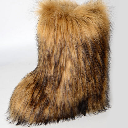 Valpeak Women's Snow Boots Knee High Flat Heel Faux Fur Natural Size 9