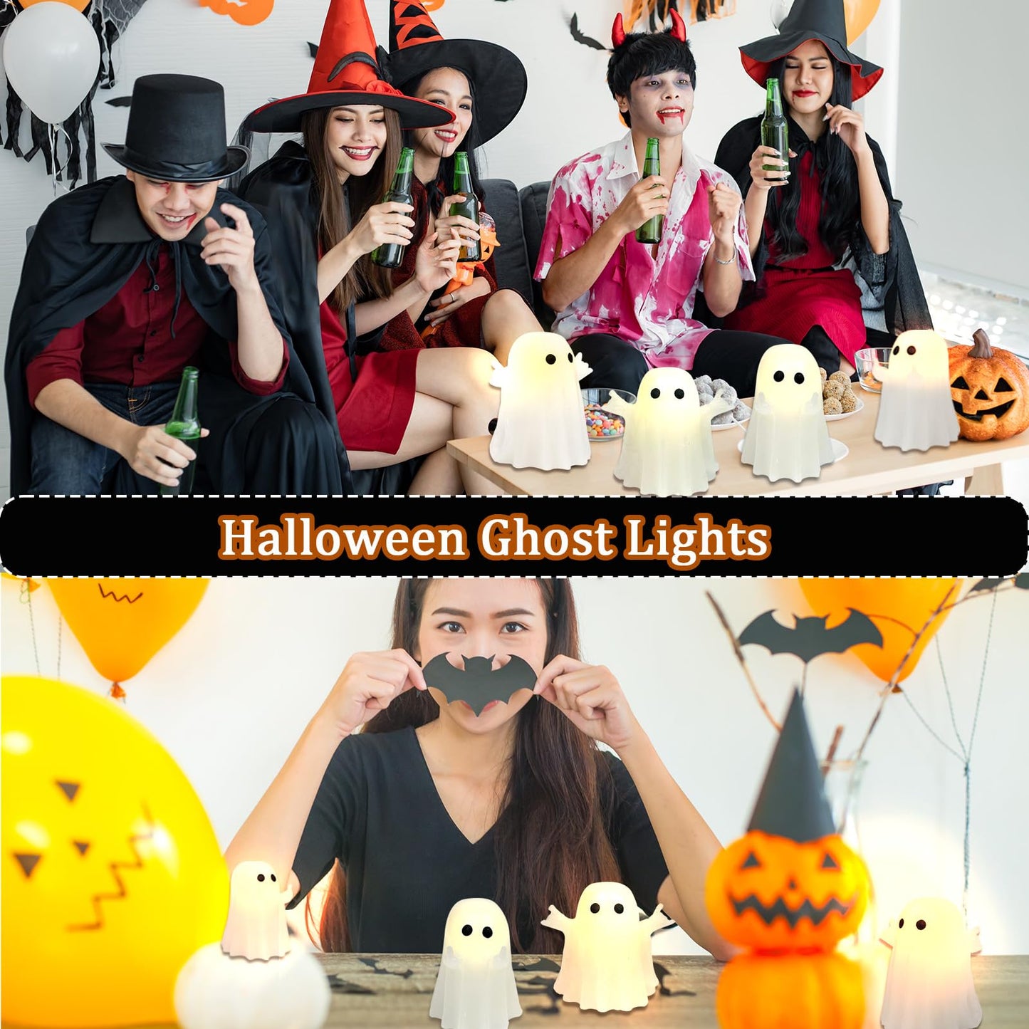 Nafhone Halloween Ghost Flameless LED Candles 4 Pack Real Wax White 8x7cm