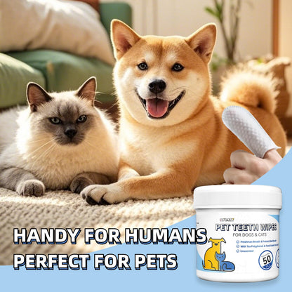 Opdent Dog Teeth Cleaning Wipes No-Rinse Dental Finger Wipes 50 pcs Unscented